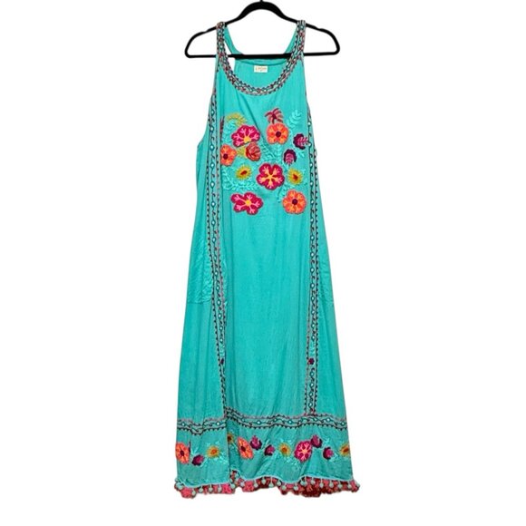 Lula Soul Celebrate Embroidered Floral Sleeveless BOHO Maxi Dress Womens Size 2X - Picture 3 of 11
